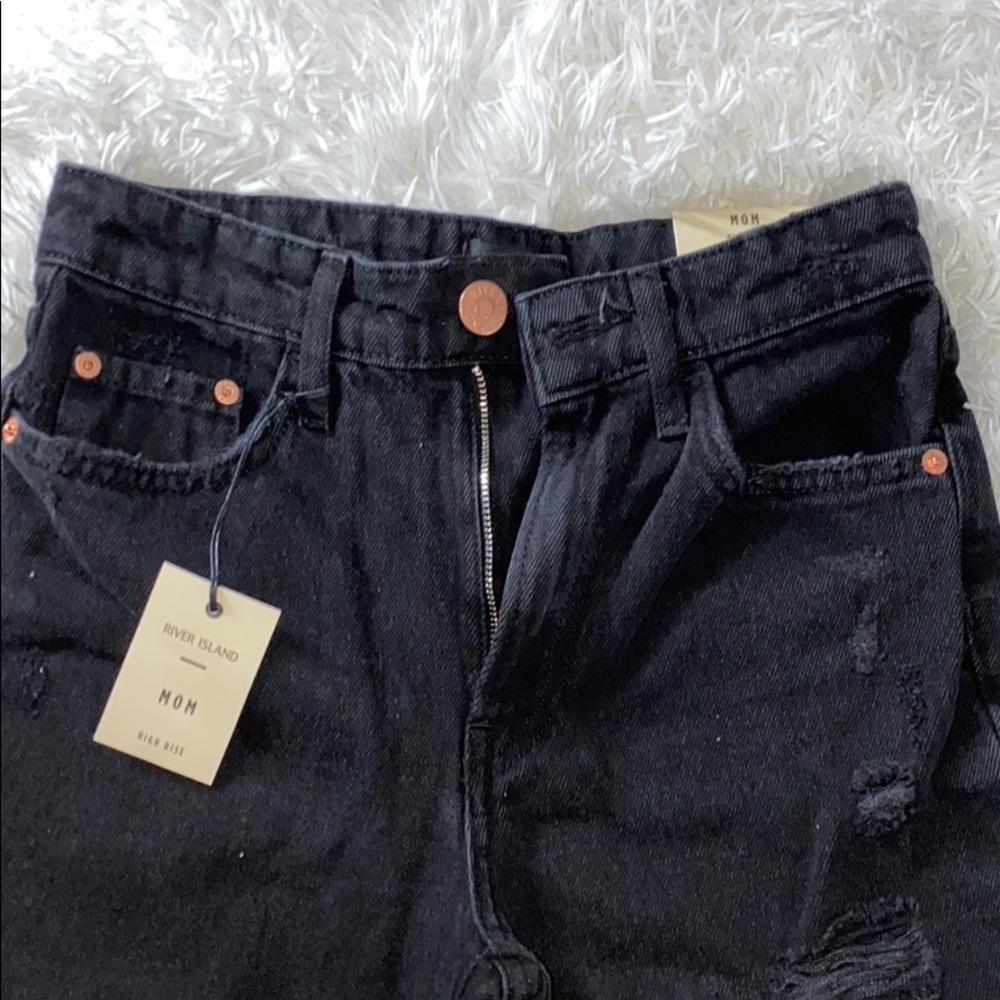 River Island Distressed Black Mom Jeans, New
